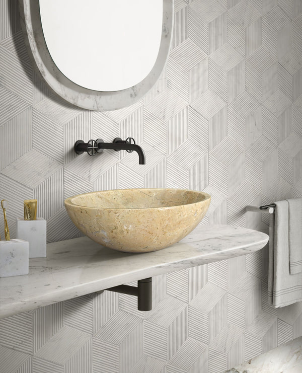 English Elm Gold Marble Vessel Sink - Luxurious Natural Stone Basin With Polished Finish, 15.7" Round Design W1696P333276