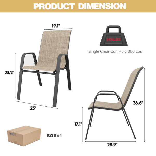 English Elm 5-piece Outdoor Dining Set Wood Grain Table Stackable Chairs Uv Resistant Patio Black+Brown W3979S00035