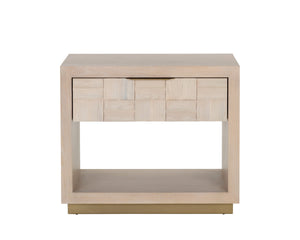 Sunpan Akava Nightstand - Contemporary Light Oak Wood Design with Gold Accents for Modern Bedrooms