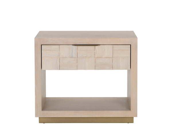 Sunpan Akava Nightstand - Contemporary Light Oak Wood Design with Gold Accents for Modern Bedrooms