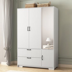 English Elm 8 Drawer Tall Chest Slim Particleboard Build Smooth Gliding Storage for Bedroom Closet White W409S00009