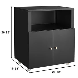 English Elm Home Office Rolling Printer Cart with Lateral Filing Cabinet and Open Storage Shelf Black W1247P236438