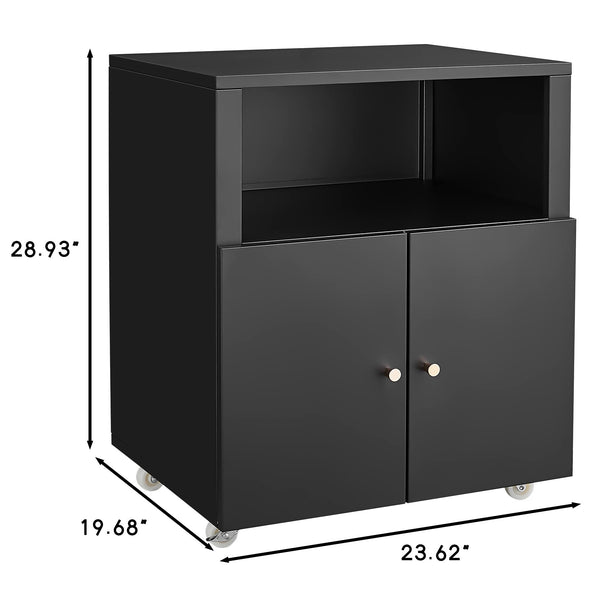 English Elm Home Office Rolling Printer Cart with Lateral Filing Cabinet and Open Storage Shelf Black W1247P236438