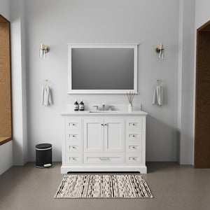 English Elm White 48 in. Single Bath Vanity with White Quartz Top, Solid Wood, Soft-Close Drawers, Storage B2731P258207