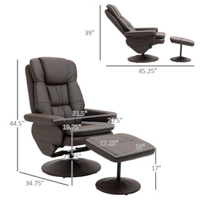 English Elm HOMCOM Swivel Recliner with Ottoman Brown PU Leather 135° Manual Recline High Back Comfort W2225P173979