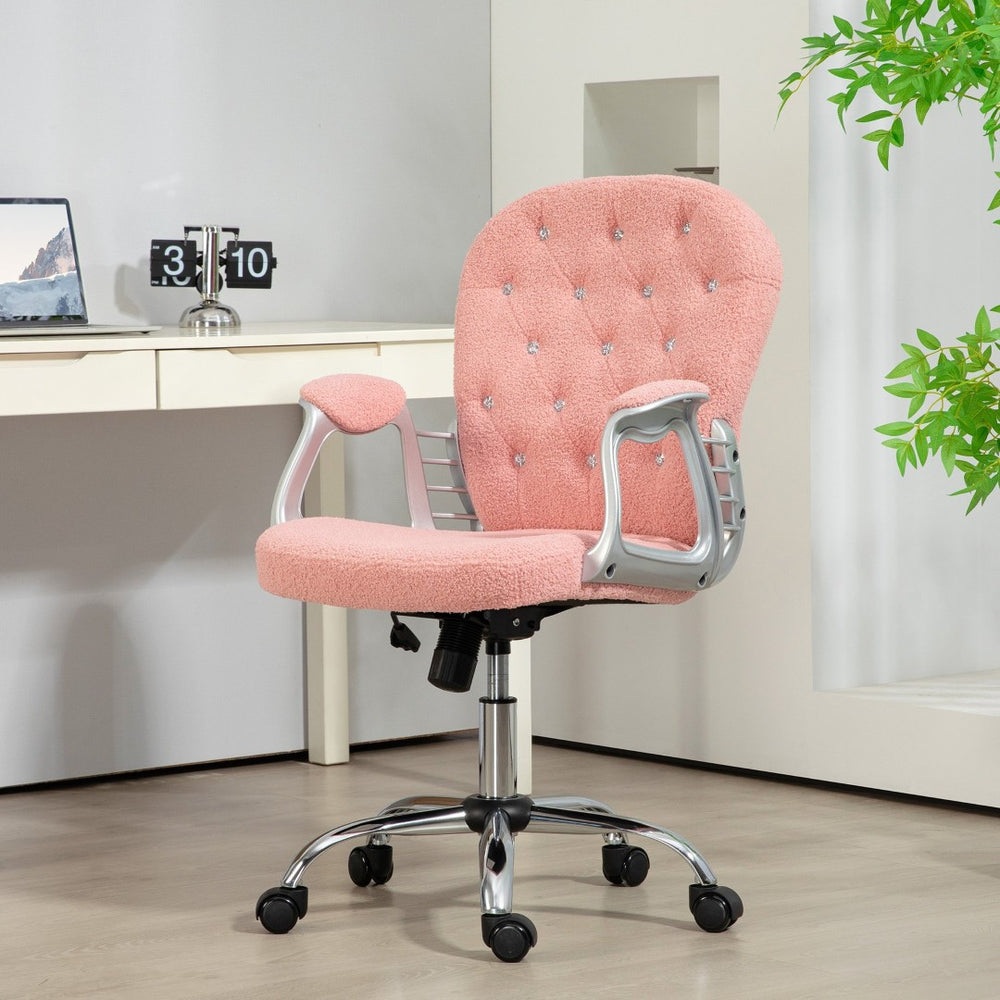 English Elm Vinsetto Cozy Teddy Fleece Office Chair With Adjustable Height, Padded Armrests & Stylish Pink Design W2225P229293-GIGA