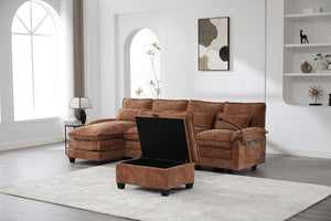 English Elm United We Win 106" U-Shaped Sectional Sofa - Comfy Chenille Couch With Usb Ports, Storage Ottoman & Pillows W1568S00234-GIGA