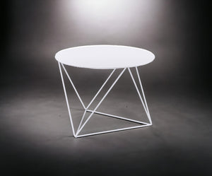 English Elm Epidia Lightweight White Metal Accent Table with Round Top & Triangle Legs – Modern Display Utility B2726P243242