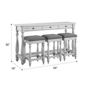 English Elm Wallace & Bay - Gray Coastal Sofa Table With Three Stools — Oyster Shell Wood, Easy-Care, 64" Wide Stylish Bar Seating B361P384440