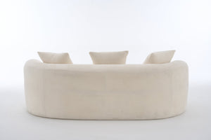 English Elm Crescent-shaped Curved Chenille Loveseat Low Profile Deep Seat Modern Living Room Sofa White W5188P450345