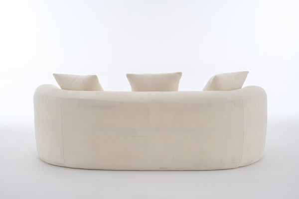 English Elm Crescent-shaped Curved Chenille Loveseat Low Profile Deep Seat Modern Living Room Sofa White W5188P450345