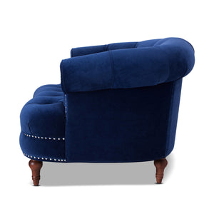 English Elm Jennifer Taylor Home - La La Rosa Victorian Tufted Upholstered Accent Chair in Luxe Velvet with Nailhead Trim and Support Navy Blue B2719P238179