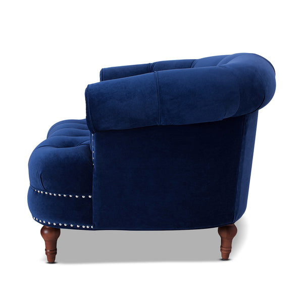 English Elm Jennifer Taylor Home - La La Rosa Victorian Tufted Upholstered Accent Chair in Luxe Velvet with Nailhead Trim and Support Navy Blue B2719P238179