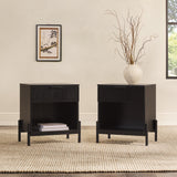 24" Reeded Wood 1 Drawer Nightstand - Set of 2 Black PRSB4CBL2-2PK Walker Edison