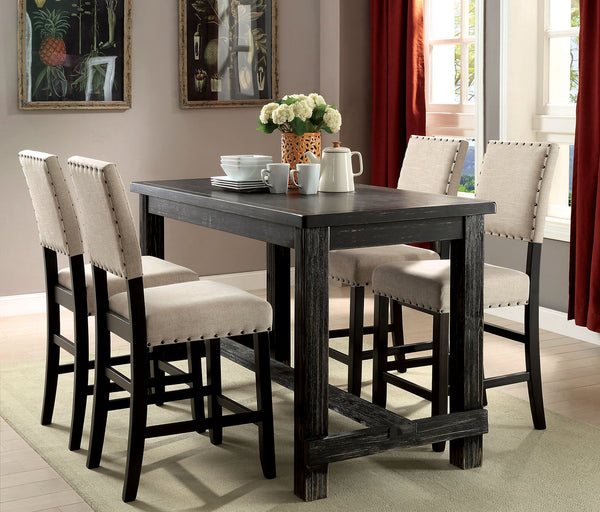 English Elm Antique Rustic Counter Height Dining Table - Distressed Black Wood With Supportive Footrest Design B011P189948