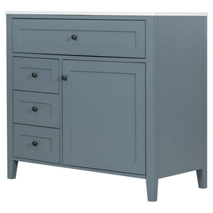 English Elm 36-Inch Blue Gray Modern Bathroom Vanity With Durable Rubberwood Cabinet, Sink & 3 Drawers For Storage N725P350821E