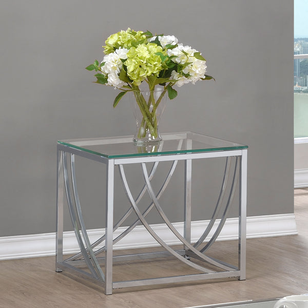 English Elm Brianne Modern Chrome Square End Table With Clear Glass Top - Versatile Accent Piece For Any Room B062P328642