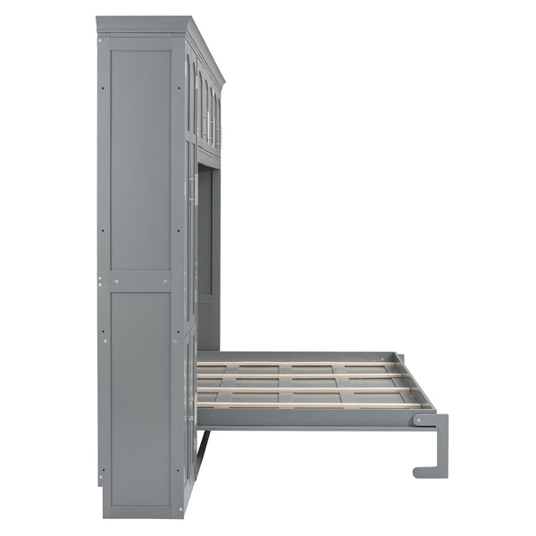 English Elm Queen Murphy Wall Bed with Integrated Wardrobe and Drawers for Studio Spaces LP000876AAE-1