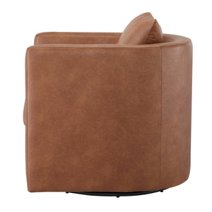 English Elm Sutton Ultra-Soft Faux Leather Swivel Barrel Chair in Brown — Stain-Resistant, Reversible Cushions, 360° Comfort B050P322591