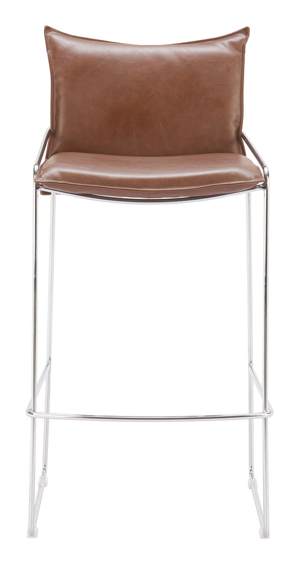 Zuo Modern Pola Barstool - Chic Faux Leather Seating With Plywood And Chrome Steel For Modern Hospitality Spaces Brown 100% Polyurethane,Plywood,Steel 110876-zuo-modern