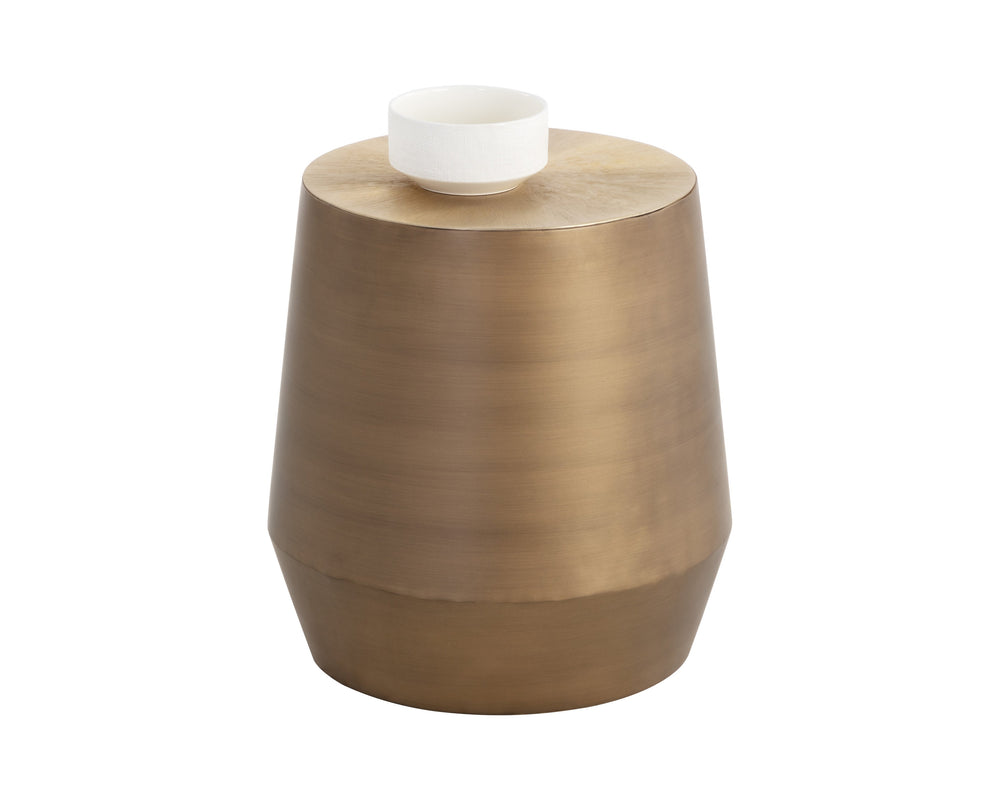 Sunpan Creed End Table - Hand-Hammered Drum Design with Captivating Finish for Stylish Living Spaces Antique Gold
