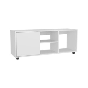 English Elm Tv Stand with Three Open Shelves for Media Storage and Decor, Slim Profile, Eco-Friendly Engineered Wood White 52.76 L x 20.47 W x 4.72 H B097P296851