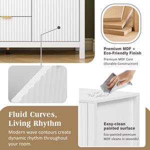 English Elm U_Style Modern Wave Design Sideboard - Versatile Storage Console With 3 Drawers & Adjustable Shelves N711P269066K-GIGA