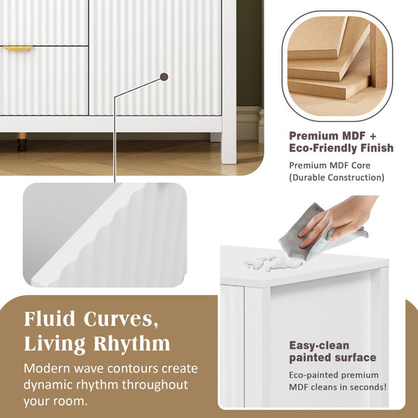 English Elm U_Style Modern Wave Design Sideboard - Versatile Storage Console With 3 Drawers & Adjustable Shelves N711P269066K-GIGA