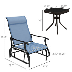English Elm Outsunny 3-Piece Light Blue Glider Bistro Set With Glass Table For Cozy Outdoor Relaxation Space W2225P174317-GIGA