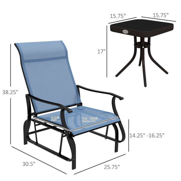 English Elm Outsunny 3-Piece Light Blue Glider Bistro Set With Glass Table For Cozy Outdoor Relaxation Space W2225P174317-GIGA