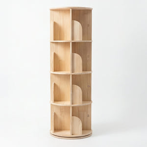English Elm 3 Tier Spinning Round Bookcase Natural Wood Floor Shelf for Bedroom or Study W2989P460327