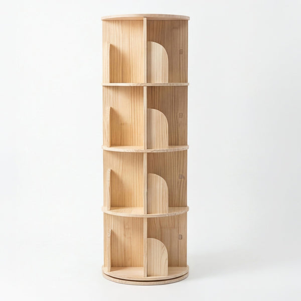 English Elm 3 Tier Spinning Round Bookcase Natural Wood Floor Shelf for Bedroom or Study W2989P460327