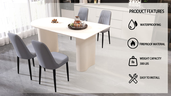 English Elm 63" Cream & Grey Dining Set - 5-Piece Modern Mdf Table With 4 Ergonomic Pu Chairs For Home & Kitchen W2189S00742