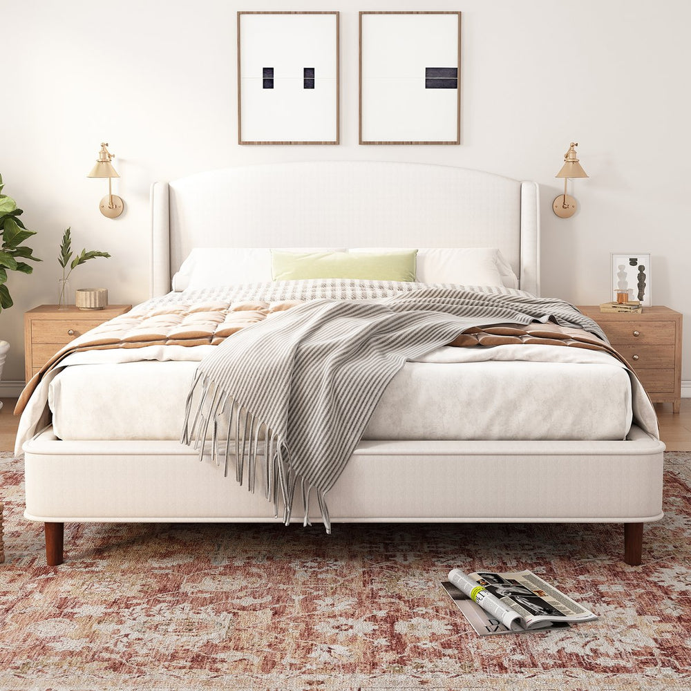 English Elm Christopher Knight Home® - King Size Upholstered Platform Bed With Wingback Headboard - Soft Beige, Sturdy Support & Style N757P235228B