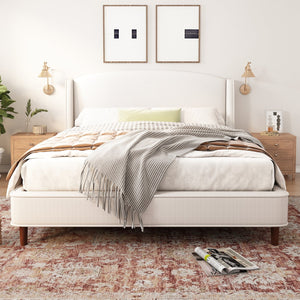 English Elm Christopher Knight Home® - King Size Upholstered Platform Bed With Wingback Headboard - Soft Beige, Sturdy Support & Style N757P235228B