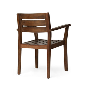 English Elm 7 Piece Solid Acacia Hardwood Expandable Outdoor Dining Set with Six Slatted Chairs Dark Brown,Teak N762S000033AAD
