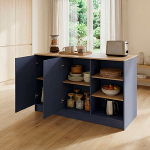English Elm Ginger Kitchen Island with Bar Seating Open Shelves and Dual Cabinet Storage B200S00465