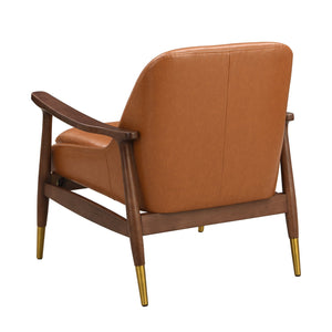 English Elm 29.2'' Mid-century Faux Leather Chair Solid Wood Frame Brass Tipped Legs Lounge Seating N767P371243B