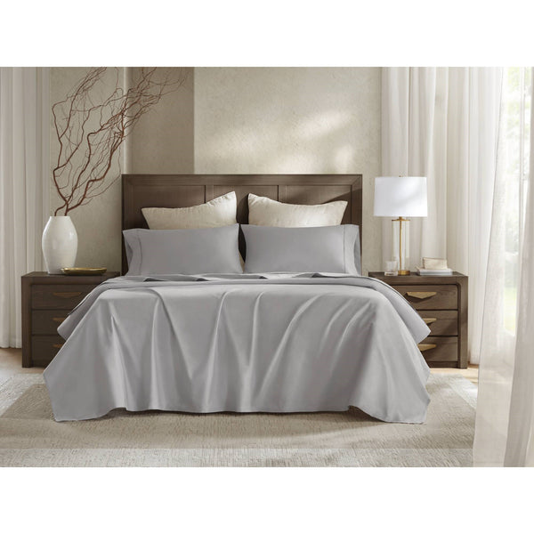 JLA Home Harbor House - Sateen Egyptian Cotton Sheet Set 400TC – Silky, Breathable Luxury with Deep Pockets & Piping (OEKO-TEX) Gray HHD20-1970