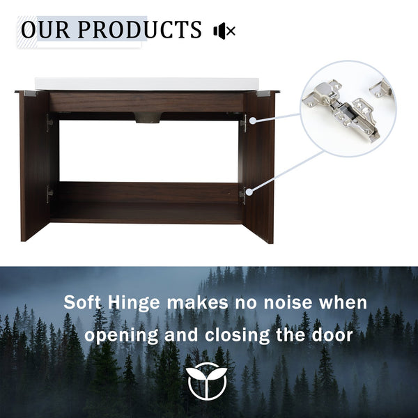 English Elm 72 Inch Wall Mounted Vanity with Resin Sink, Soft-Close Doors, Ample Storage Shelves, Durable Eco Plywood Finish California Walnut W999S00189