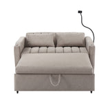 English Elm 55.9" Convertible Sofa Bed Loveseat Sofa With Three Usb Ports, Two Side Pockets, Two Cup Holders and 360°Swivel Phone Holder For Living Room, Light Grey