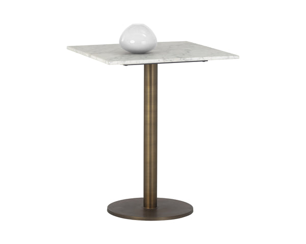 Sunpan Enco Bistro Table - Elegant Art Deco Design with Solid Carrara Marble Top and Antique Gold Base Square - 24W x 24D x 30H