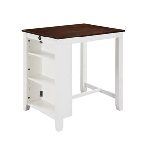 English Elm Ham Counter Height Dining Table with Usb Charging Open Shelf for Kitchen Nooks Brown+White B056P416891