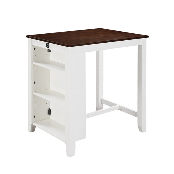English Elm Ham Counter Height Dining Table with Usb Charging Open Shelf for Kitchen Nooks Brown+White B056P416891