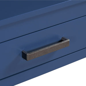 English Elm U_style Farmhouse Console Table with Three Drawers Open Shelf Entryway Organizer Navy Blue N711P410445V