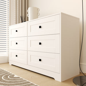 English Elm Chest Of Drawers - 6-Drawer Ancient White Farmhouse Storage Solution For Stylish Clutter Control W2139P241086