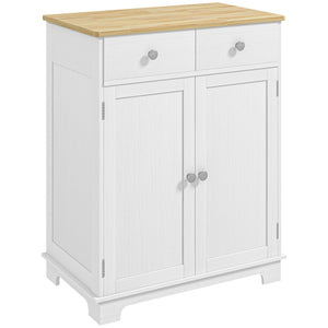 English Elm Homcom Versatile Sideboard With Solid Rubberwood Top, Ample Storage, Distressed White Finish For Home W2225P229273