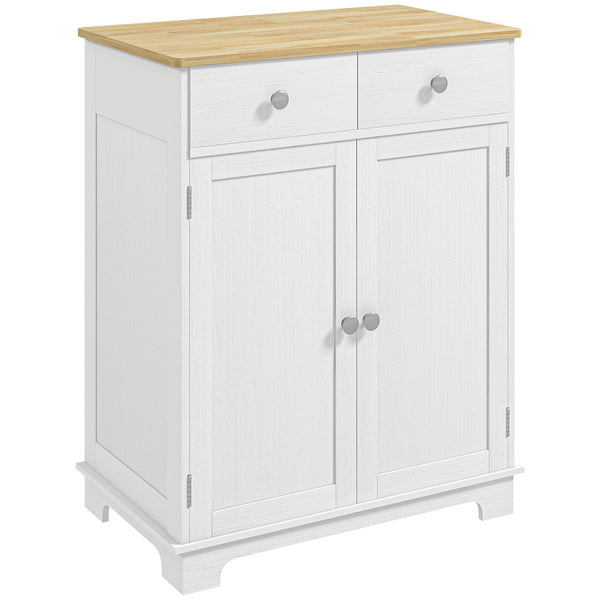 English Elm Homcom Versatile Sideboard With Solid Rubberwood Top, Ample Storage, Distressed White Finish For Home W2225P229273