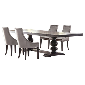 English Elm Vallerie Dramatic Trestle Dining Set with Upholstered Sloped Chairs, Distressed Noir Finish Elegance Black+Grey B062S01032