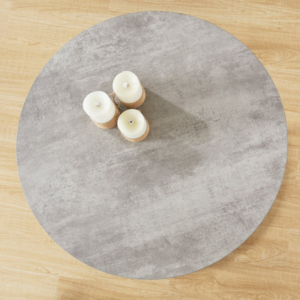 English Elm 31.5" Round Oak Finish Coffee Table Matte Black Steel Base for Modern Living Rooms Gray W3151P352762
